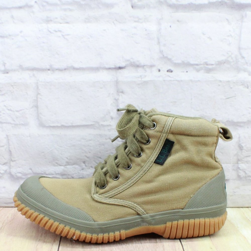 LL Bean Green Canvas Lace Up Casual Ankle Sneakers Shoes Size 7 Medium - Picture 1 of 9